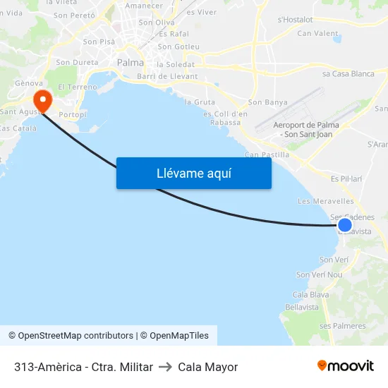 313-Amèrica - Ctra. Militar to Cala Mayor map