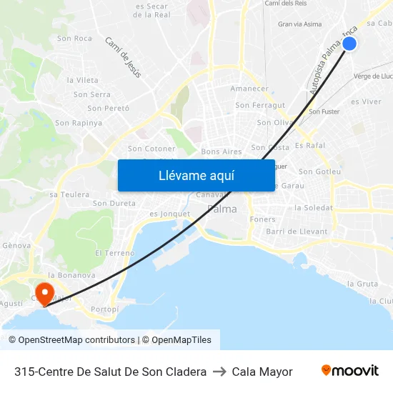 315-Centre De Salut De Son Cladera to Cala Mayor map
