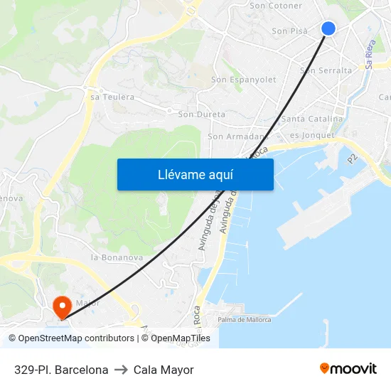 329-Pl. Barcelona to Cala Mayor map
