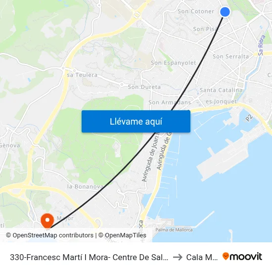330-Francesc Martí I Mora- Centre De Salut De Son Pisa to Cala Mayor map