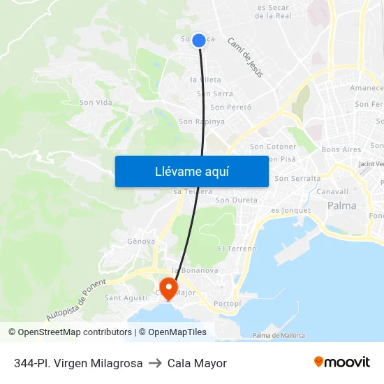 344-Pl. Virgen Milagrosa to Cala Mayor map