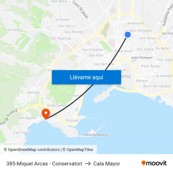 385-Miquel Arcas - Conservatori to Cala Mayor map