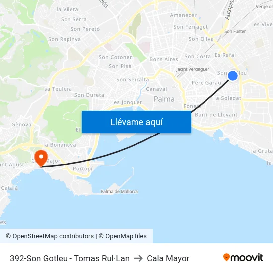 392-Son Gotleu - Tomas Rul·Lan to Cala Mayor map