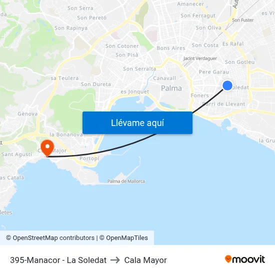 395-Manacor - La Soledat to Cala Mayor map
