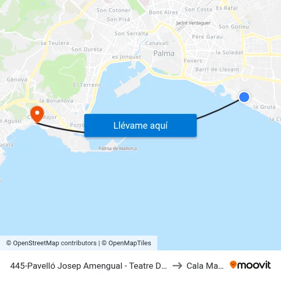 445-Pavelló Josep Amengual - Teatre Del Mar to Cala Mayor map