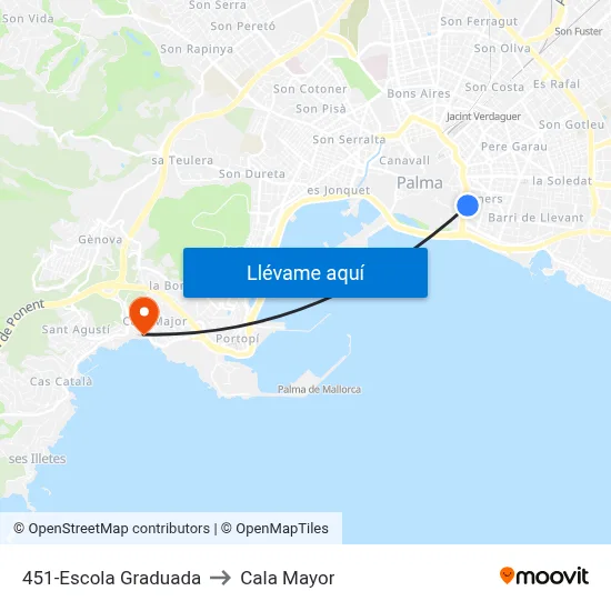 451-Escola Graduada to Cala Mayor map