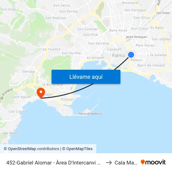 452-Gabriel Alomar - Àrea D'Intercanvi Sindicat to Cala Mayor map