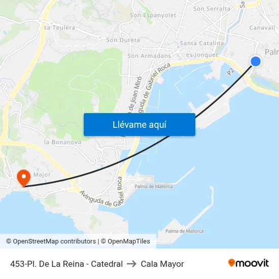 453-Pl. De La Reina - Catedral to Cala Mayor map