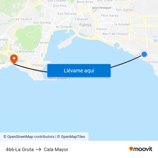466-La Gruta to Cala Mayor map