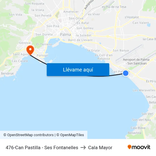 476-Can Pastilla - Ses Fontanelles to Cala Mayor map