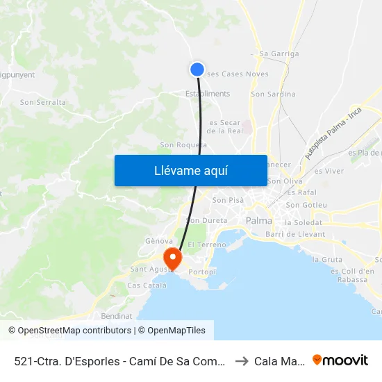 521-Ctra. D'Esporles - Camí De Sa Coma Freda to Cala Mayor map