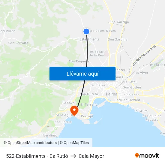 522-Establiments - Es Rutló to Cala Mayor map