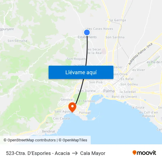 523-Ctra. D'Esporles - Acacia to Cala Mayor map