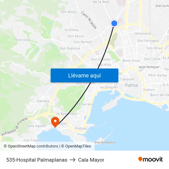 535-Hospital Palmaplanas to Cala Mayor map