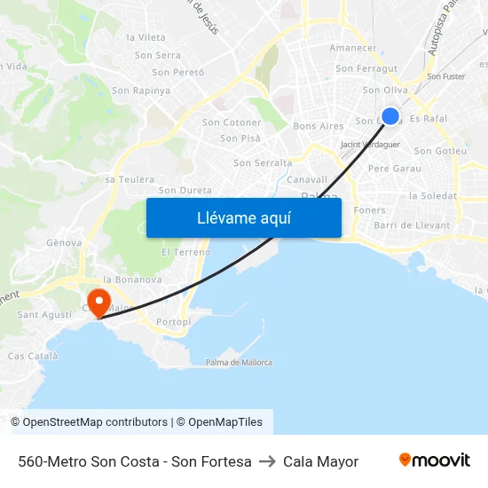 560-Metro Son Costa - Son Fortesa to Cala Mayor map