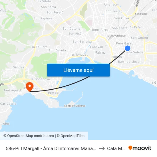 586-Pi I Margall - Àrea D'Intercanvi Manacor - M.Azaña to Cala Mayor map