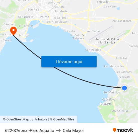 622-S'Arenal-Parc Aquatic to Cala Mayor map