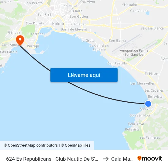 624-Es Republicans - Club Nautic De S'Arenal to Cala Mayor map
