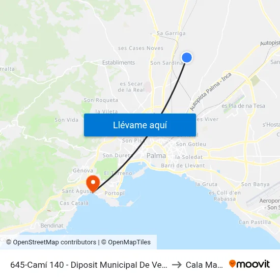645-Camí 140 - Diposit Municipal De Vehicles to Cala Mayor map