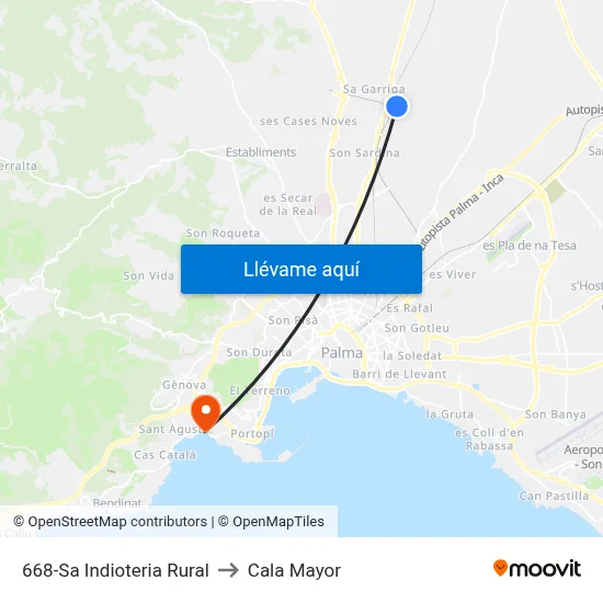 668-Sa Indioteria Rural to Cala Mayor map