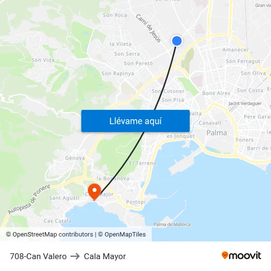 708-Can Valero to Cala Mayor map