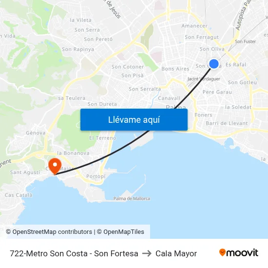 722-Metro Son Costa - Son Fortesa to Cala Mayor map