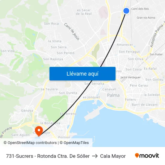 731-Sucrers - Rotonda Ctra. De Sóller to Cala Mayor map