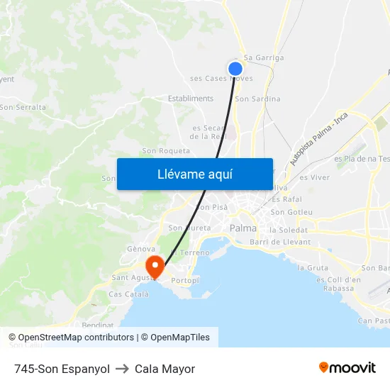 745-Son Espanyol to Cala Mayor map