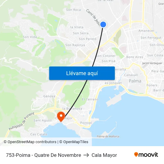 753-Poima - Quatre De Novembre to Cala Mayor map