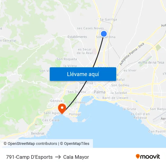 791-Camp D'Esports to Cala Mayor map