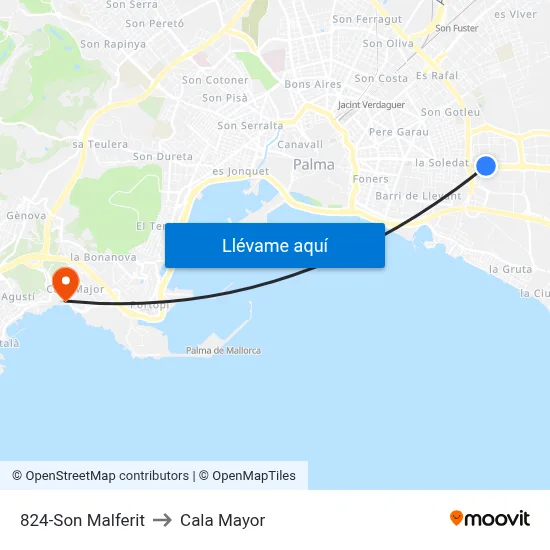 824-Son Malferit to Cala Mayor map