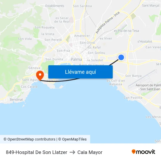 849-Hospital De Son Llatzer to Cala Mayor map