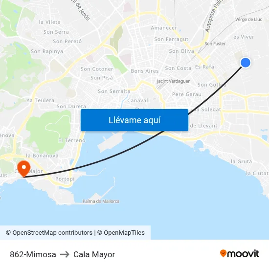 862-Mimosa to Cala Mayor map