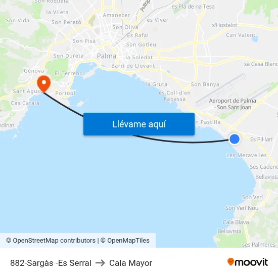 882-Sargàs -Es Serral to Cala Mayor map