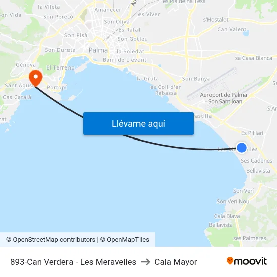 893-Can Verdera - Les Meravelles to Cala Mayor map