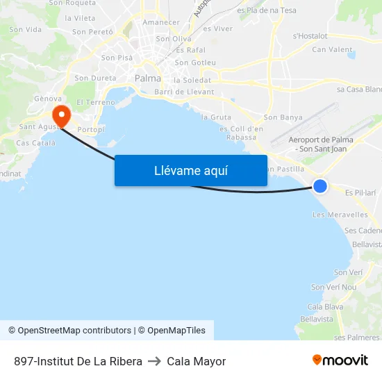 897-Institut De La Ribera to Cala Mayor map