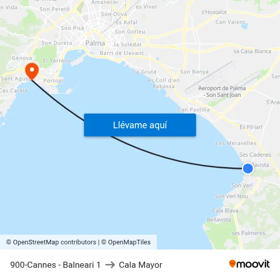 900-Cannes - Balneari 1 to Cala Mayor map