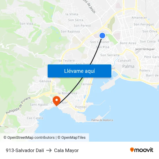 913-Salvador Dalí to Cala Mayor map