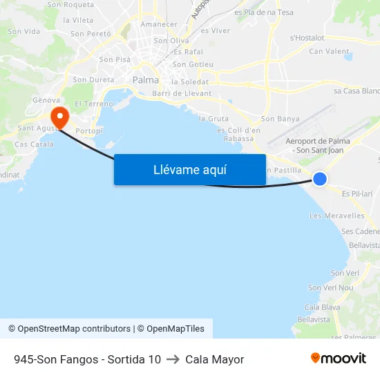 945-Son Fangos - Sortida 10 to Cala Mayor map