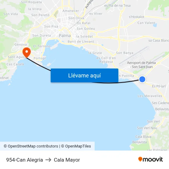 954-Can Alegria to Cala Mayor map