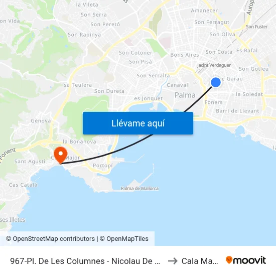 967-Pl. De Les Columnes - Nicolau De Pacs to Cala Mayor map