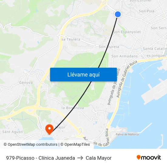 979-Picasso - Clínica Juaneda to Cala Mayor map