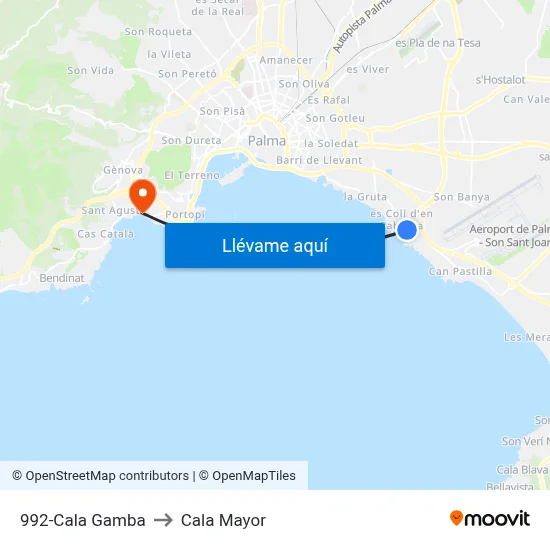 992-Cala Gamba to Cala Mayor map