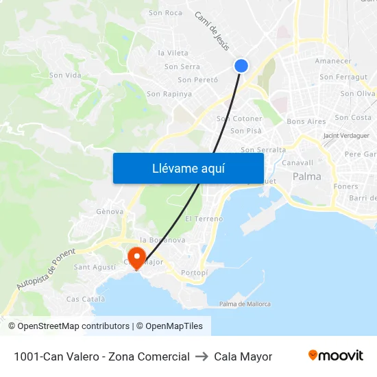 1001-Can Valero - Zona Comercial to Cala Mayor map