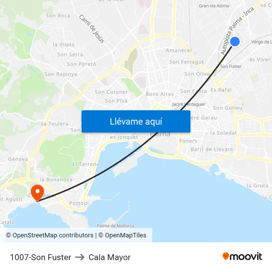1007-Son Fuster to Cala Mayor map