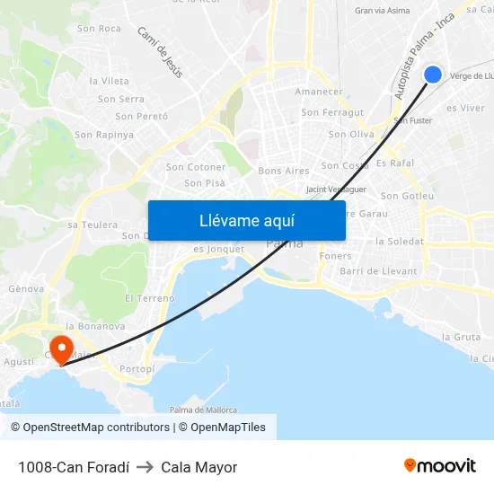 1008-Can Foradí to Cala Mayor map