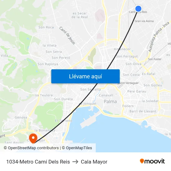 1034-Metro Camí Dels Reis to Cala Mayor map