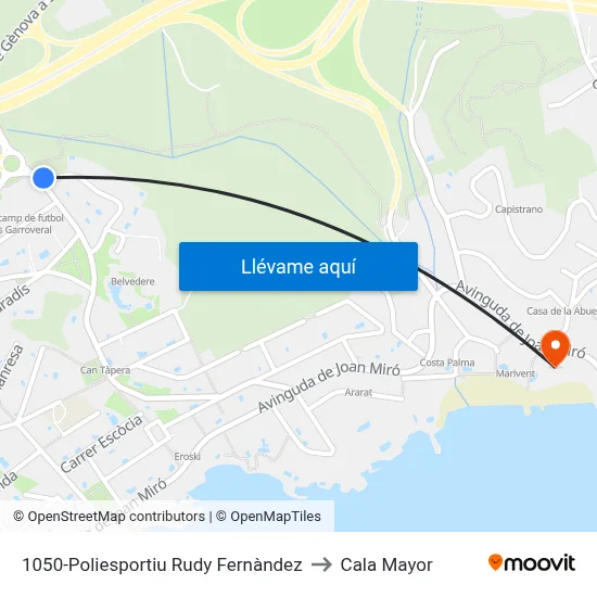 1050-Poliesportiu Rudy Fernàndez to Cala Mayor map