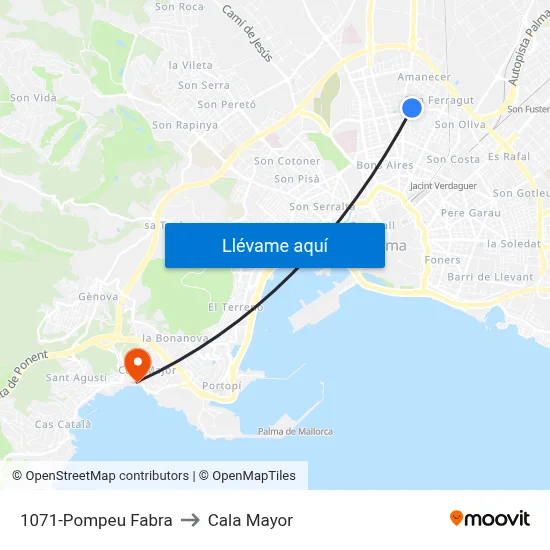 1071-Pompeu Fabra to Cala Mayor map