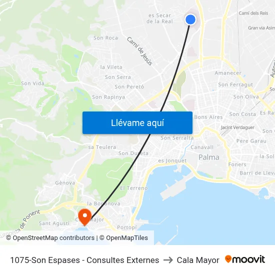 1075-Son Espases - Consultes Externes to Cala Mayor map